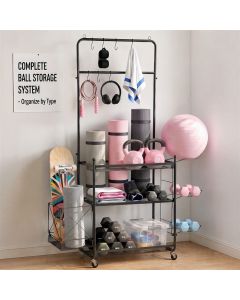 Everfit Yoga Mat Ball Storage Cart Multifunction Equipment Organizer Rack 145cm