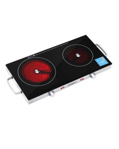 Devanti Portable Ceramic Cooktop Dual Burner Electric Hot Plate 2800W Black