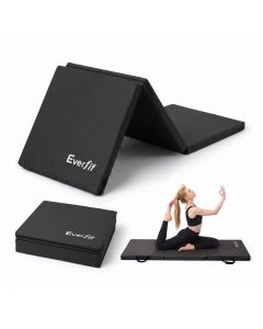 Everfit Gymnastics Mats Folding Exercise Floor Mat Portable 3 Fold Tumbling Mat Black