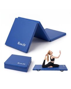 Everfit 180x60cm Gymnastics Mats Folding Exercise Floor Mat Portable 3 Fold Tumbling Mat Blue