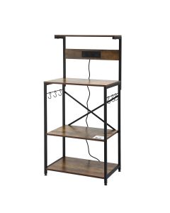 Artiss 4-Tier Kitchen Rack with 2 Power Outlets 6 Hooks Microwave Storage Shelf