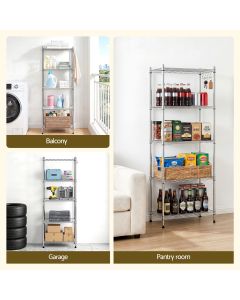 Artiss 5-Tier Kitchen Rack Shelf Shelving Unit 60x35x150CM Adjustable Metal Storage Shelves Silver