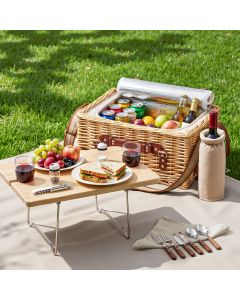 Alfresco 2 Person Insulated Picnic Basket Set with Foldable Wood Table Mat