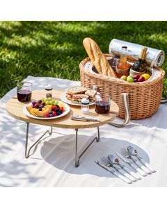 Alfresco 2 Person Insulated Picnic Basket Set with Foldable Wood Table