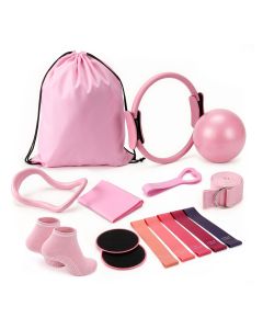 Everfit Pilates Ring Set for Women, 15pcs Home Workout Pilates Equipment with Ring, Ball, Yoga Socks, D-Ring etc. Pilates Starter Kit for Strength, Toning and Flexibility Pink