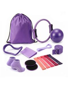 Everfit Pilates Ring Set for Women, 15pcs Home Workout Pilates Equipment with Ring, Ball, Yoga Socks, D-Ring etc. Pilates Starter Kit for Strength, Toning and Flexibility Purple