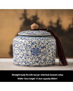 Ru Kiln tea jar, blue-and-white ceramic canister, airtight tea storage, floral tea container, Australian tea accessory - Cyan - Size 9