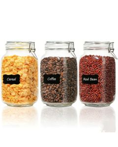 glass storage jars, airtight jars, kitchen storage, food storage, grain storage, pasta storage, sugar storage, clamp-top jars, borosilicate glass, Australian pantry, dry goods storage, sealable jars - Clear - Size 2pcs-1000ml