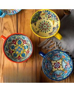 Bohemian Ceramic Cups Vibrant Floral Drinkware Hand-Painted Coffee Cups Unique - Landwind - Size 400ml