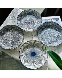 Ceramic Dinner Plates Set Of 4 Plates 4 Styles Dining Tableware High-Quality - Indigo - Size Pack of 4 pieces