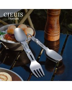 CIEUI Folding Titanium Spoon Fork Set - Lightweight Camping Cutlery