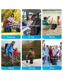 Gray Black collapsible camping toilet, portable outdoor toilet, camping furniture Australia, lightweight camping gear, compact toilet for travel, camping sanitation solution