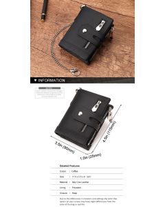 men's genuine leather wallet, RFID-blocking wallet, short men's wallet, multi-card slot wallet, multiple zipper coin pocket wallet - Black - Size L