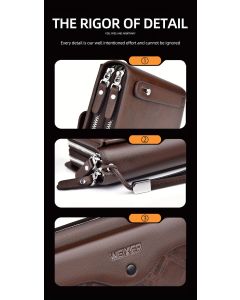 men's business clutch bag, large capacity handbag, double zipper wallet, multi card slots purse, PU leather men's accessory, waterproof men's bag, Australian professional clutch, executive clutch bag - Dark Brown - Size M