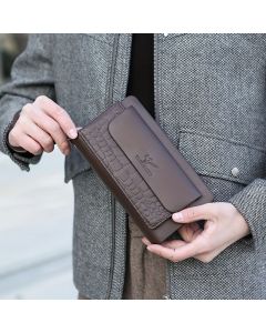 men's business clutch, double zipper handbag, large capacity phone bag, men's accessories, leather clutch bag, business travel wallet, minimalist clutch - Brown - Size L