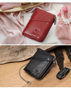 men's genuine leather wallet, RFID blocking wallet, double zipper coin purse, multiple card slots wallet, men's accessory, Australian wallet, leather coin purse, secure wallet men - Carbon -fiber black - Size M