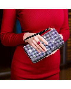 rhinestone card holder, checkbook clutch, rhinestone clutch, multiple card slots, sparkling accessory, glamorous wallet, crystal card case, protective cover, women's clutch, jewellery clutch - Multi - Size L
