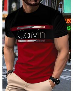 Men'S Casual T-Shirt Short Sleeve Tee Polyester Round Neck Lightweight Everyday - Red - Size XL(AU XL/EU52)