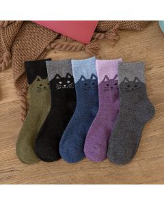 5 Pairs Womens Wool Socks Thick Warm Winter Socks Casual Cozy Socks Vintage Knit Crew Socks Gift for Women