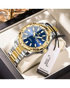 Men'S Watch Stainless Steel Watch Blue Dial Watch Water-Resistant Watch - 959 gold silver - Size 01