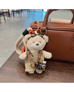 cute teddy bear keychain, plush teddy bear, teddy bear with goggles, teddy bear overalls, fashion keychain, bag charm, cute accessories - Pink - Size 1