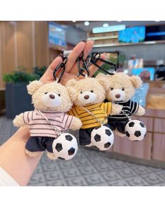 teddy bear keychain, soccer keychain, striped t-shirt keychain, car keychain, bag charm, plush keychain, sports accessory, gift for soccer fans, trendy keychain, cute keyring - Pink - Size 1