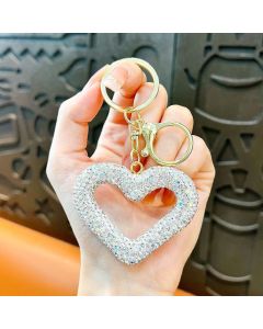 red heart keychain, hollowed-out clay keychain, full diamond keychain, car key accessory, women's fashion accessory, Australian fashion, gift for her, sparkly keychain, clay keyring - Gold - Size Fully - studded leather cord