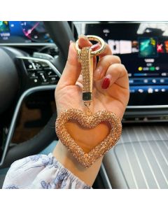red heart keychain, hollowed-out clay keychain, full diamond keychain, car key accessory, women's fashion accessory, Australian fashion, gift for her, sparkly keychain, clay keyring - Gold - Size White diamond leather cord