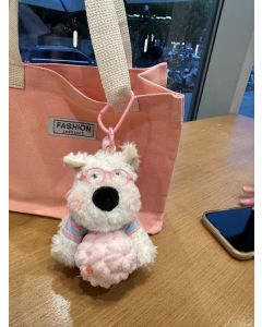 West Highland White Terrier keychain, ice-cream bag charm, plush puppy accessory, cute dog keychain, Australian gift, scribbled puppy plush - black and pink - Size 1