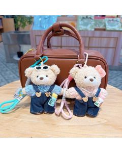 cute teddy bear keychain, teddy bear with suspenders, knitted sweater teddy bear, bag charm, quirky accessory, gift for teddy bear lovers - Pink - Size 1