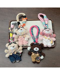 cute plush teddy bear keychain, scarf, overalls, Korean-style keychain, plush keychain, teddy bear accessory, small plushie, bag charm, gift for teen, Australian fashion accessoryv - Mocha - Size 1