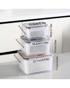 9-piece set (3 containers + 3 lids + 3 draining baskets) plastic food storage box - leak-proof, freezer-safe, reusable multi-functional kitchen storage box, suitable for fruits, vegetables and most foods