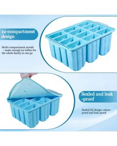 12-Cavity Silicone Ice Lolly Mould with 50 Wooden Sticks
