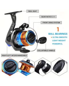 Proberus fishing rod reel set, including spinning reel, 2.4-meter fishing rod, fishing line, artificial bait, lead weight hook, complete set with storage bag