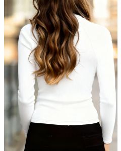 Women'S Turtleneck Top Black High Neck Top Slim Fit Knitwear Winter Layering - White - Size XL(AU XL/EU52)