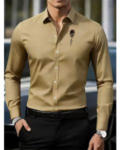 Men'S Formal Shirt Slim Fit Dress Shirt Long Sleeve Shirt Printed Shirt - Purple - Size M(AU M/EU48)