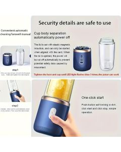 Blue Green Portable Electric Juicer Blender 6-Blade Juicer USB Rechargeable Juicer 2-In-1