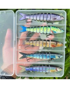 QQNAL5PCS Lure Beginner Set - 7-section sink bait suitable for both fresh and saltwater, stylish swimming style, long-distance casting without breaking the line, comes with a waterproof box, catch all species of bass, trout, and pike in one net.