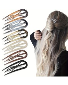 3piece set of French hair clips - U-shaped vintage acetate hair clips, suitable for fine and coarse hair, gentle grasping design, easy to create braids, buns, and ponytails, suitable for women over 14 years old, daily hair accessories