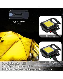 COB Rechargeable Keychain Flashlight 2Pack, High Lumen Super Bright LED Work Light with Magnet,Clip,Bottle Opener for Dog Walking,Car Repair, Emergency,Camping,EDC