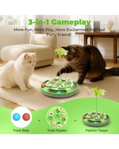 cat toy, 3-in-1 cat treat feeder, cat puzzle toy, trackball cat toy, feather teaser cat toy, slow-feeder cat toy, cat mental stimulation toy, indoor cat toy Australia, interactive cat puzzle