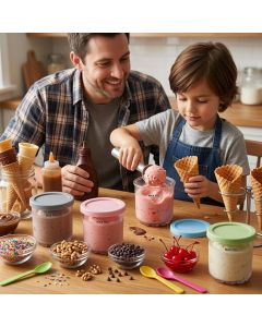 4-Pack Reusable Ice Cream Pints with 4 Spoons - 16oz Creami Containers & Lids Set Compatible with Ninja Creami NC300/NC299AMZ, BPA-Free & Dishwasher Safe (Transparent)
