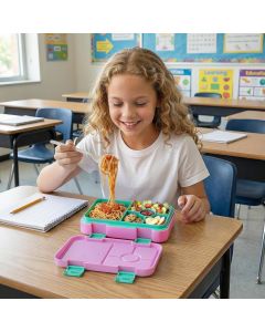 Kids Bento Lunch Box with 6 Compartments, BPA-Free, Microwave & Dishwasher Safe, Leak-Proof for School & Picnics (Pink)