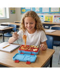 Kids Bento Lunch Box with 6 Compartments, BPA-Free, Microwave & Dishwasher Safe, Leak-Proof for School & Picnics (Blue)