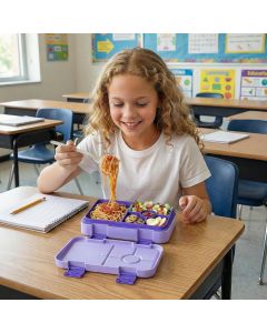 Kids Bento Lunch Box with 6 Compartments, BPA-Free, Microwave & Dishwasher Safe, Leak-Proof for School & Picnics (Purple)