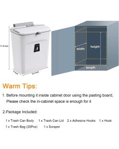 Hanging Kitchen Compost Bin with Lid for Cabinet Door or Wall, No-Drill Adhesive Mount, Odor-Proof & Space-Saving (White)