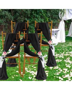 2 Pack Elegant Chiffon Wedding Arch Draping Fabric Panels for Outdoor Ceremony Backdrop and Party Decoration (Black)