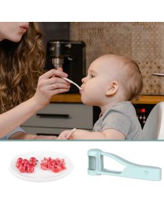 Lightweight Fruit Quartering Tool with Spring-Loaded Serrated Blades, Ergonomic Handle, and Semi-Wrap Chamber—Ideal for Grapes, Cherry Tomatoes, Strawberries, Blueberries, and Small Fruits—Easy Grip, Quick Clean, Compact Kitchen Helper (Blue)