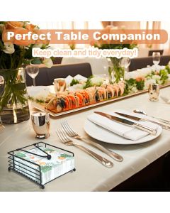 Iron Napkin Holder for Dining Table, Kitchen Counter & Outdoor Picnic Use with Weighted Arm (Black)
