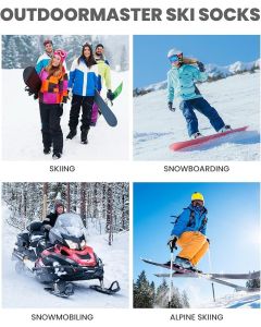 OutdoorMaster Ski Socks 4-Pack Merino Wool, Over The Calf Non-Slip Cuff for Men & Women